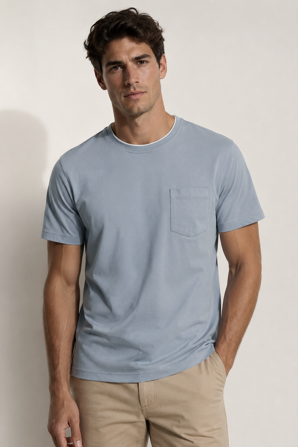 Playera para Hombre Cuello Redondo de Algodón Stretch A61402 Cielo