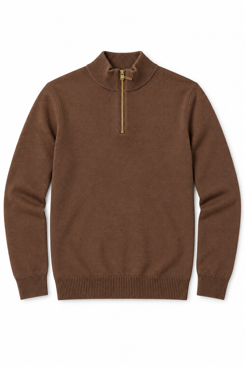 Suéteres Para Hombre Cuello Alto y Cremallera De Punto Fino E65302 Chocolate