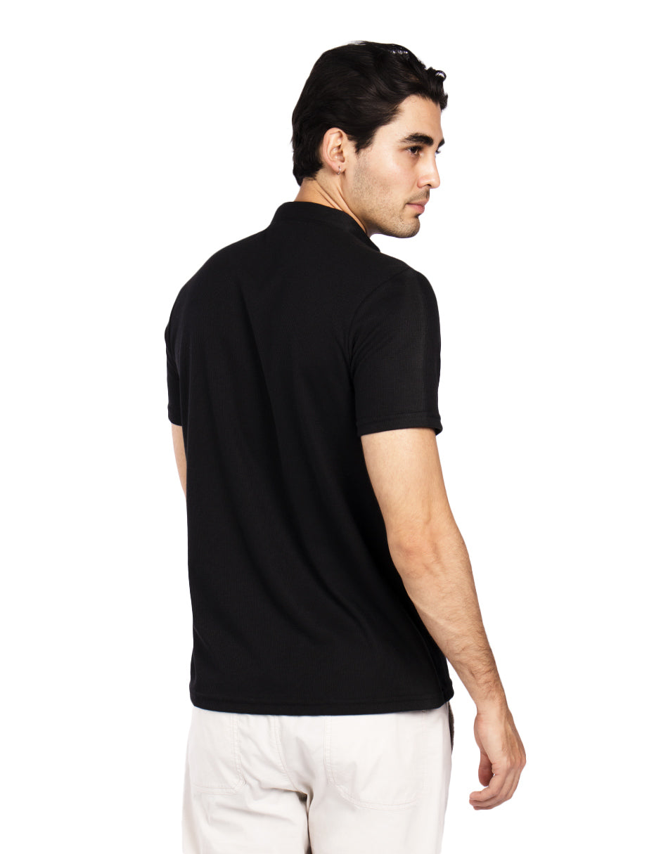 Playeras Para Hombre Textura Con Aletilla A51308 Negro