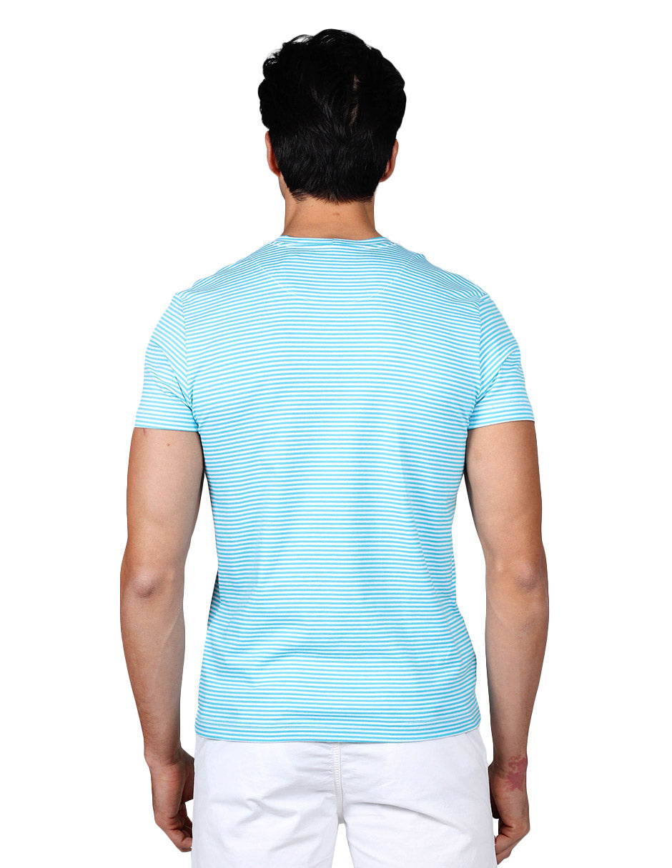 Playeras Para Hombre De Manga Corta Con Estampado De Micro Rayas A41111 Aqua