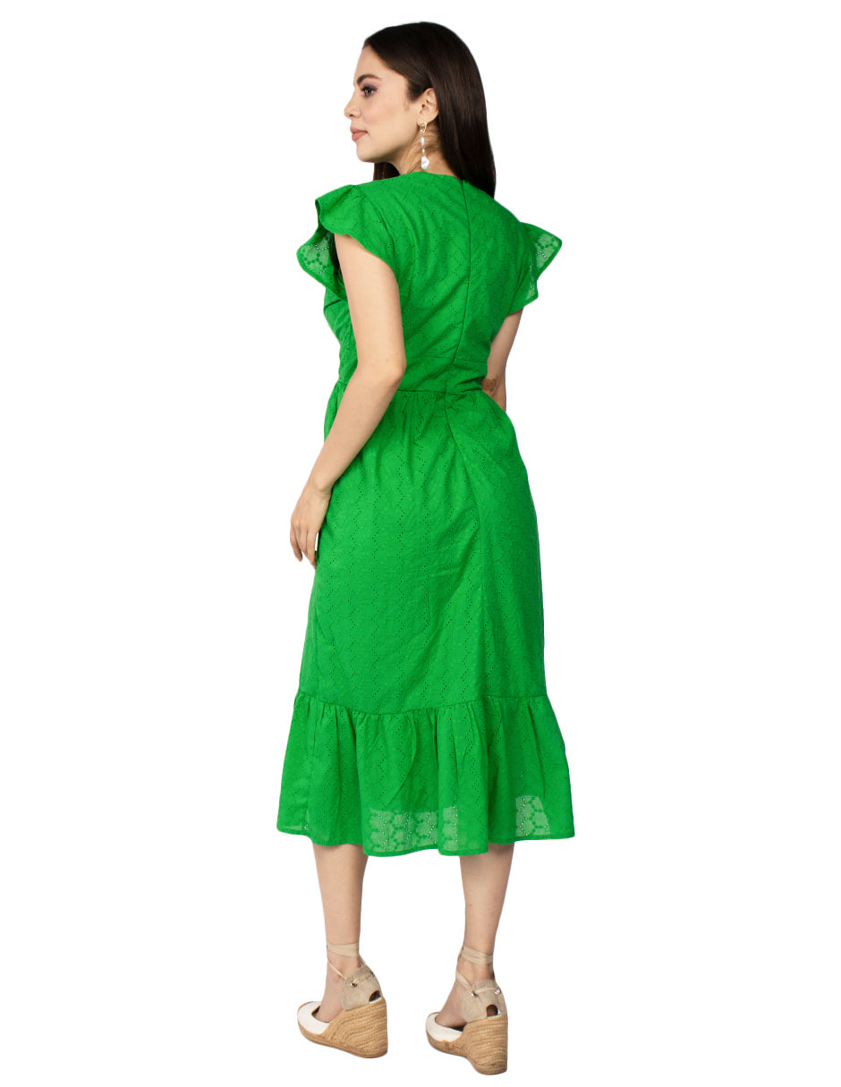 Vestidos Para Mujer Midi Bordado Comodo S51116 Verde