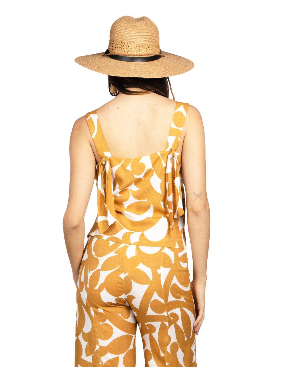 Blusas Para Mujer De Tirantes Tipo Lino N51113 Ocre
