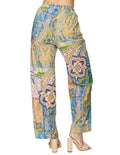 Pantalones Para Mujer Bobois Moda Casuales De Tiro Alto Con Estampado Pezlis De Pierna Ancha Wide Leg Con Jareta W41110 Verde