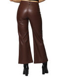 Pantalones Para Mujer Bobois Moda Casuales Amplio Liso De Piel Vegana Acampanado De Tiro Alto W33122 Cafe