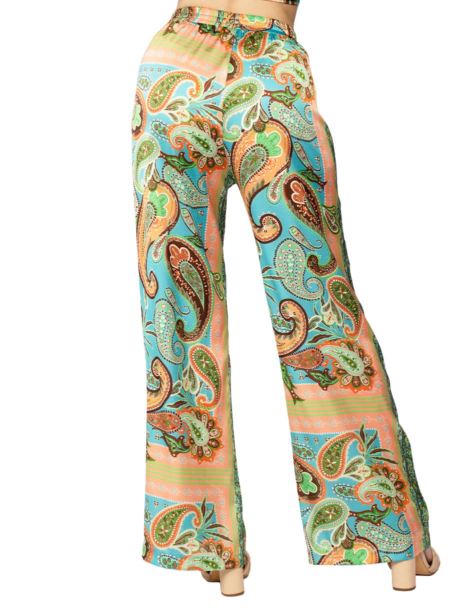 Pantalones Para Mujer Wide Leg Satinado W51129 Turquesa