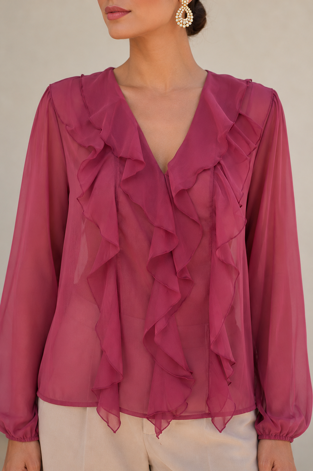 Blusas Para Mujer Chiffon Con Olanes N63101 Mauve