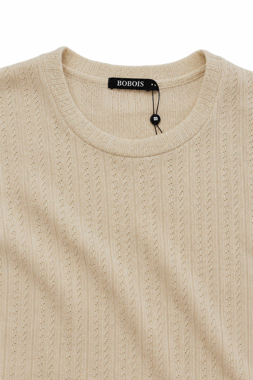 Playeras Para Hombre De Tejido Calado Acanalado Manga Larga A65314 Beige