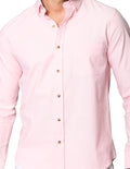 Camisas Para Hombre Bobois Moda Casuales Lisa De Manga Larga Oxford Cuello Americano Regular Fit B41111 Rosa