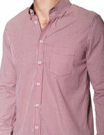 Camisas Para Hombre Manga Larga Micro Cuadros B45202 Vino