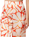 Pantalones Para Mujer Bobois Moda Casuales Satinado De Tiro Alto Con Estampado De Flores W41112 Naranja