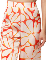 Pantalones Para Mujer Satinado De Tiro Alto Estampado De Flores W41112 Naranja