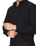 Camisas Para Hombre Bobois Moda Casuales Lisa Tipo Lino De Manga Larga Cuello Italiano Regular Fit B41311 Negro