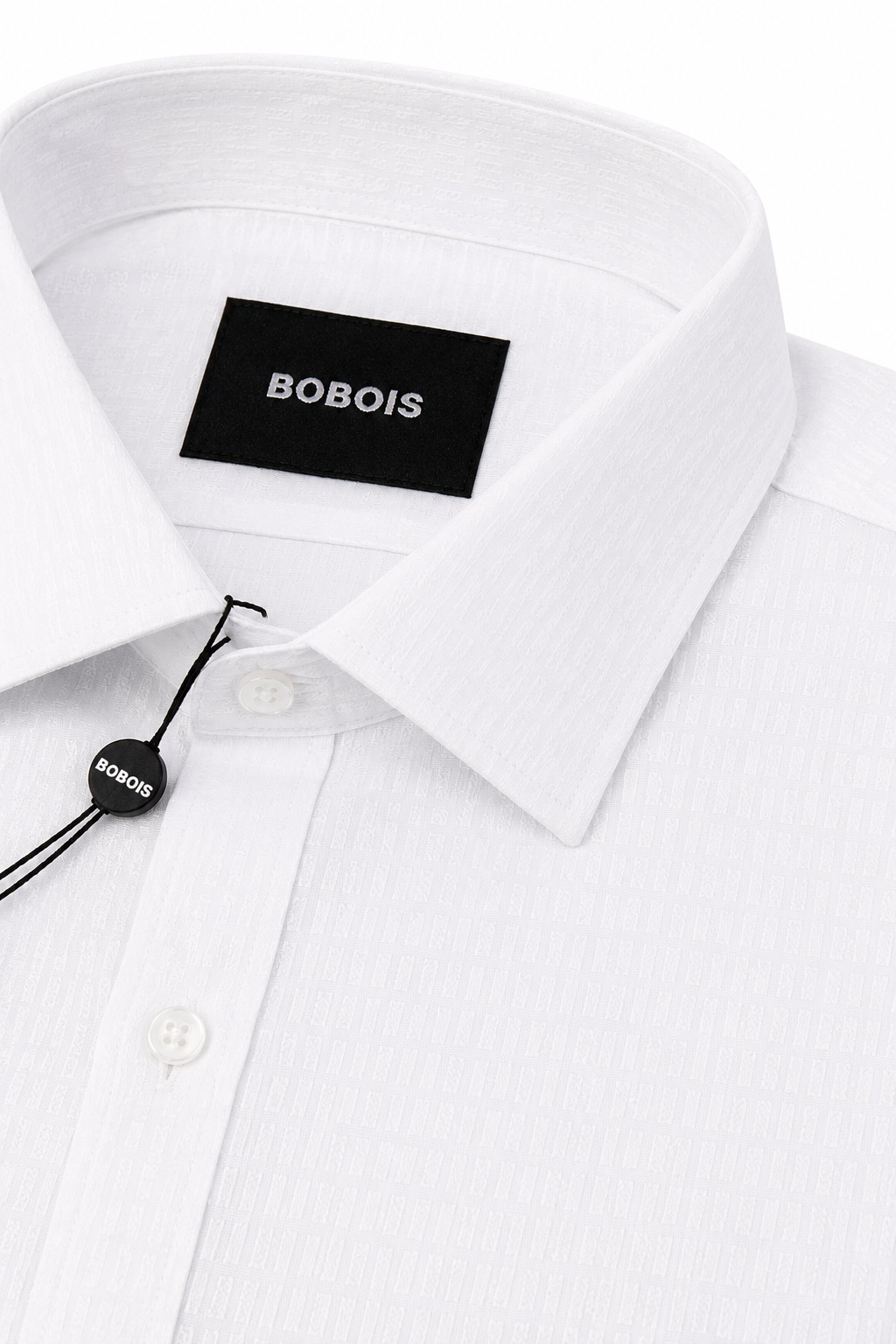 Camisas Para Hombre Manga Larga Jacquard Satinada B65408 Blanco