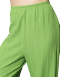 Pantalones Para Mujer Bobois Moda Casuales Basico Corrugado De Tiro Alto W41142 Verde