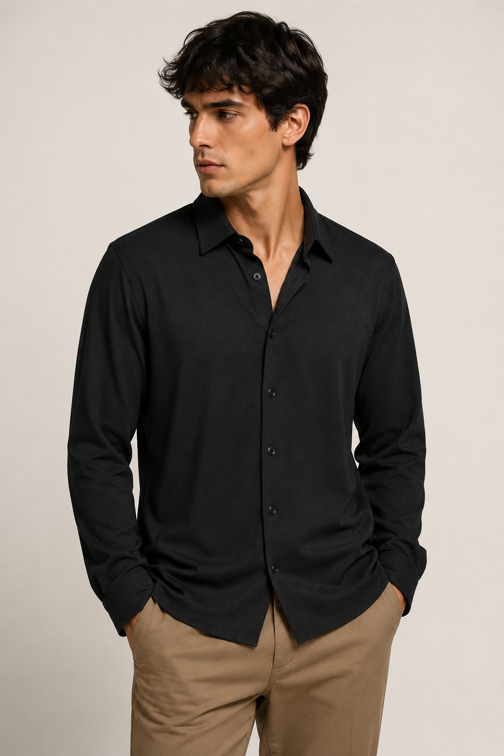 Camisas Para Hombre Piqué De Punto Super Stretch Non Iron B55405 Negro