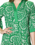 Vestidos Para Mujer Bobois Moda Casuales Largo Comodo De Manga 3/4 Cuello V Con Estampado Pezlis S41117 Verde