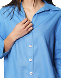 Blusas Para Mujer Bobois Moda Casuales Camisera Comoda De Manga 3/4 Tipo Lino N41155 Azul