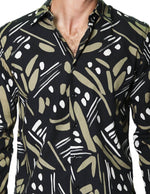 Camisas Para Hombre Manga Larga Estampado Abstracto B45527 Negro