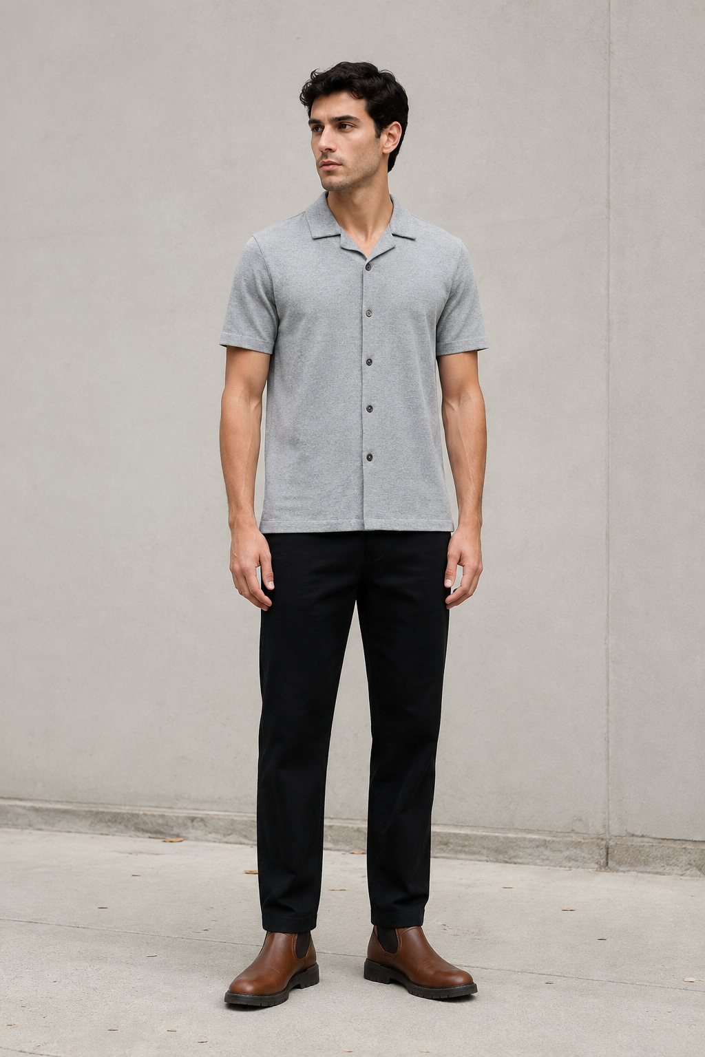 Camisas Para Hombre Manga Corta Tacto Cashmere B65451 Jaspe