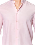 Camisas Para Hombre Bobois Moda Casuales Tipo Lino De Manga Larga Cuello Mao Regular Fit BLINLO Rosa