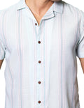 Camisas Para Hombre Bobois Moda Casuales De Manga Corta De Cuello Abierto Con Estampado De Rayas Relaxed Fit B41374 Menta