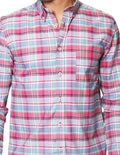 Camisas Para Hombre Bobois Moda Casuales Oxford De Manga Larga Cuello Americano Con Estampado De Cuadros Regular Fit B41117 Rosa