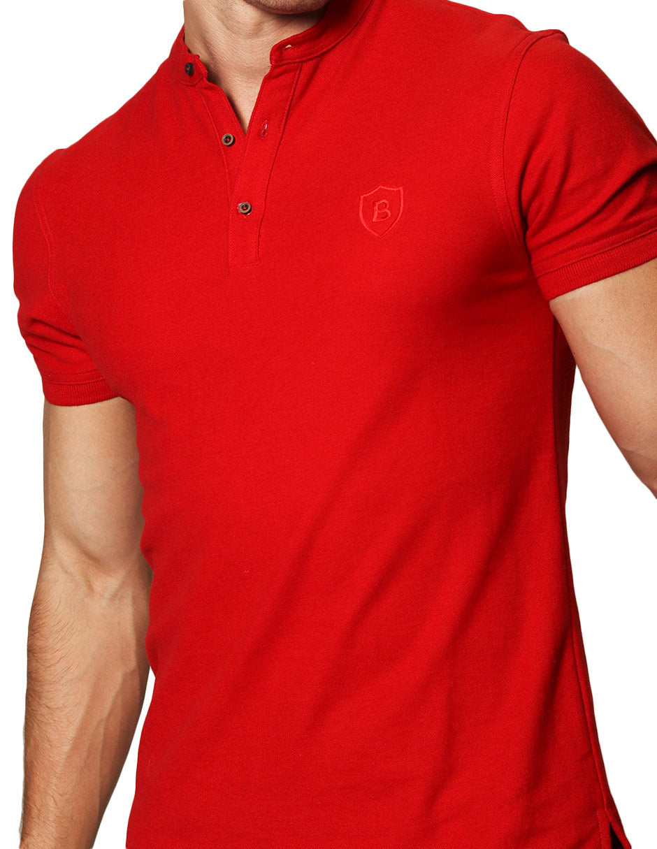 Playeras Polo Para Hombre De Manga Corta Lisa Basica Con Logo Bordado Cuello Mao Slim Fit APCMAB Rojo