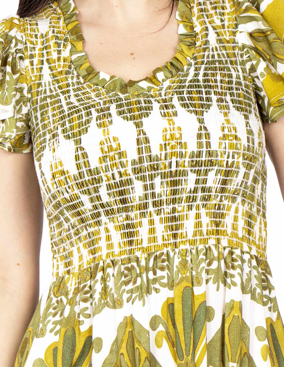 Vestidos Para Mujer Smock Con Olanes S51122 Verde