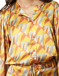 Blusas Para Mujer Bobois Moda Casuales Camisera Comoda Con Cordon De Manga Larga Cuello Redondo Con Estampado Geometrico N33120 Unico