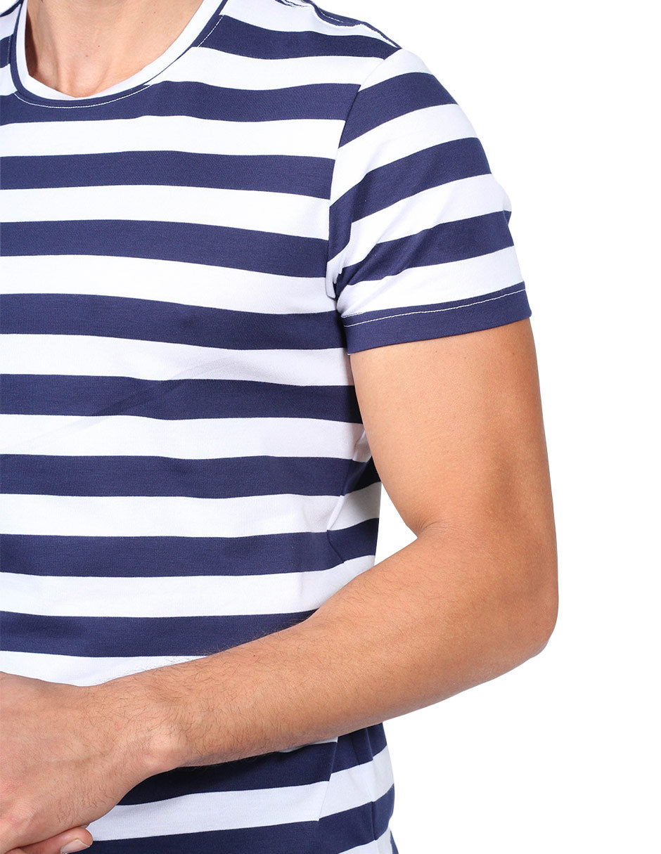 Playeras Para Hombre De Manga Corta Con Estampado De Rayas A41112 Marino
