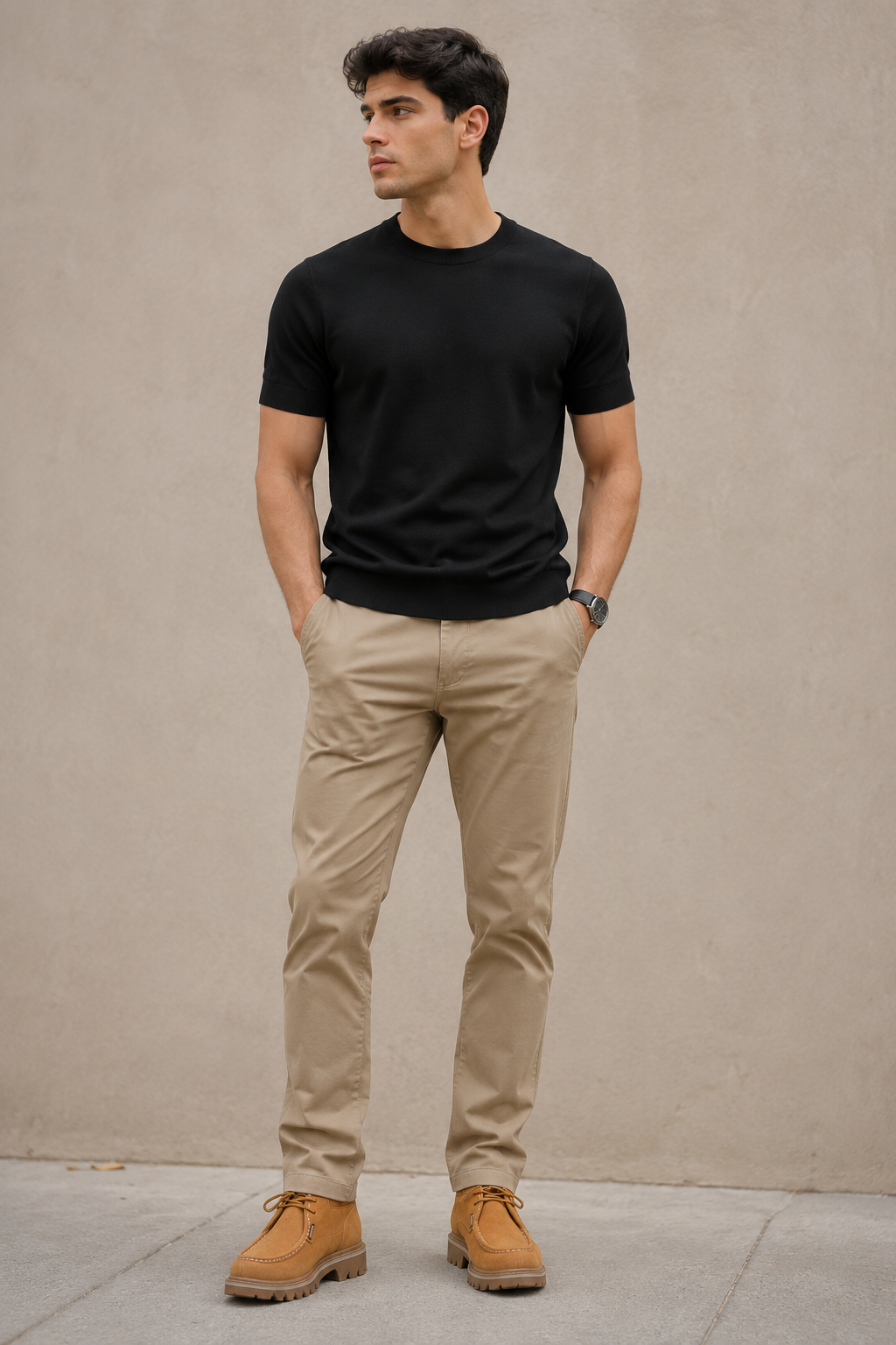 Playeras Para Hombre de Punto Cuello Redondo A61451 Negro