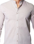 Camisas Para Hombre Bobois Moda Casuales De Manga Larga Cuello Mao De Algodon Ligero Regular Fit B41312 Kaki