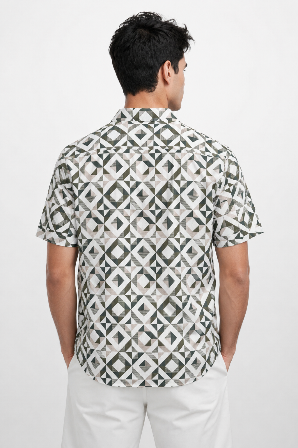 Camisa para Hombre Manga Corta Jacquard Estampada Stretch Antiarrugas B61461 Verde