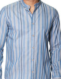 Camisas Para Hombre Bobois Moda Casuales De Manga Larga Con Estampado De Rayas Con Textura Cuello Mao Regular Fit B41314 Azul
