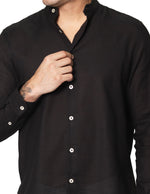 Camisas Para Hombre Tipo Lino De Manga Larga Cuello Mao Regular Fit BLINLO Negro