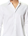 Camisas Para Hombre Manga Larga Micro Cuadros Jackard B45305 Blanco