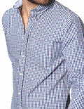 Camisas Para Hombre Bobois Moda Casuales De Manga Larga Cuello Americano Con Estampado De Cuadros Medianos Regular Fit B41215 Marino