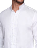 Camisas Hombre Bobois Casuales Moda Manga Larga Cuello Mao Satinada Formal Lisa Slim Fit B31310 Blanco
