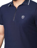 Playeras Polo Para Hombre De Manga Corta Con Detalle En Cuello Y Mangas Con Logo Bordado Y Cierre A41411 Marino