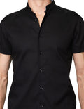 Camisas Para Hombre Bobois Moda Casuales Manga Corta Cuello Mao B31353 Negro