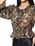 Blusas Para Mujer Bobois Moda Casuales De Manga Larga Ligera Comoda Con Estampado De Flores N33110 Negro