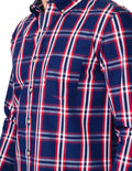 Camisas Para Hombre Bobois Moda Casuales De Manga Larga Con Estampado De Cuadros Cuello Button Down De Algodon Regular Fit B41107 Rojo