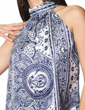 Blusas Para Mujer Bobois Moda Casuales Satinada De Cuello Halter Con Estampado Pezlis N41131 Azul