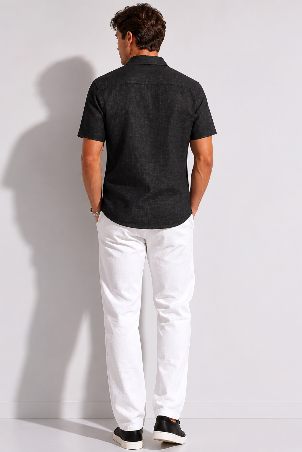 Camisas Para Hombre Manga Corta Albatros Tipo Lino Semi Recta B61561 Negro