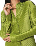 Blusas Para Mujer Bobois Moda Casuales Camisera Corrugada De Manga Larga N41100 Verde