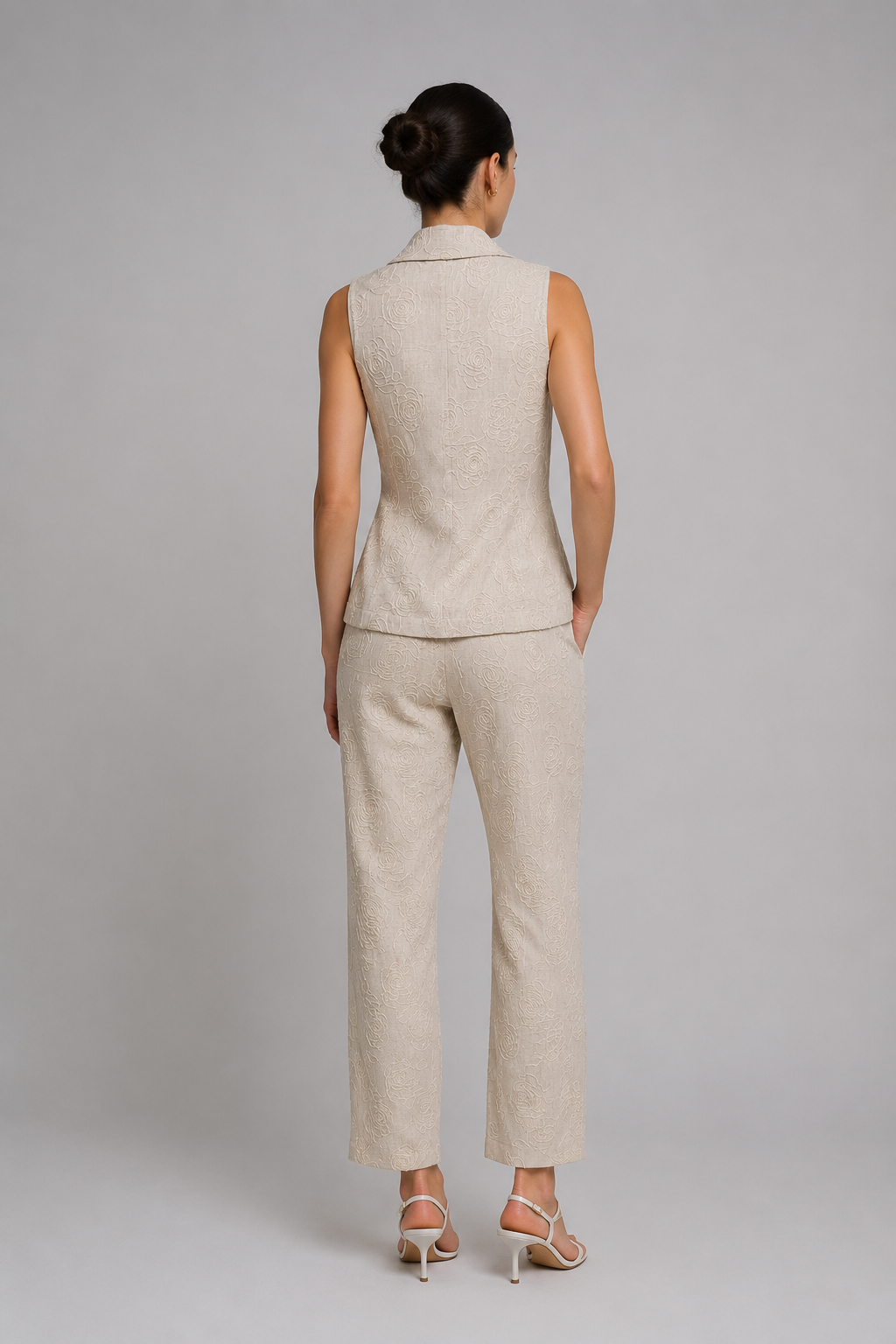 Pantalones Para Mujer Bordado Con Jareta Lino W61122 Natural