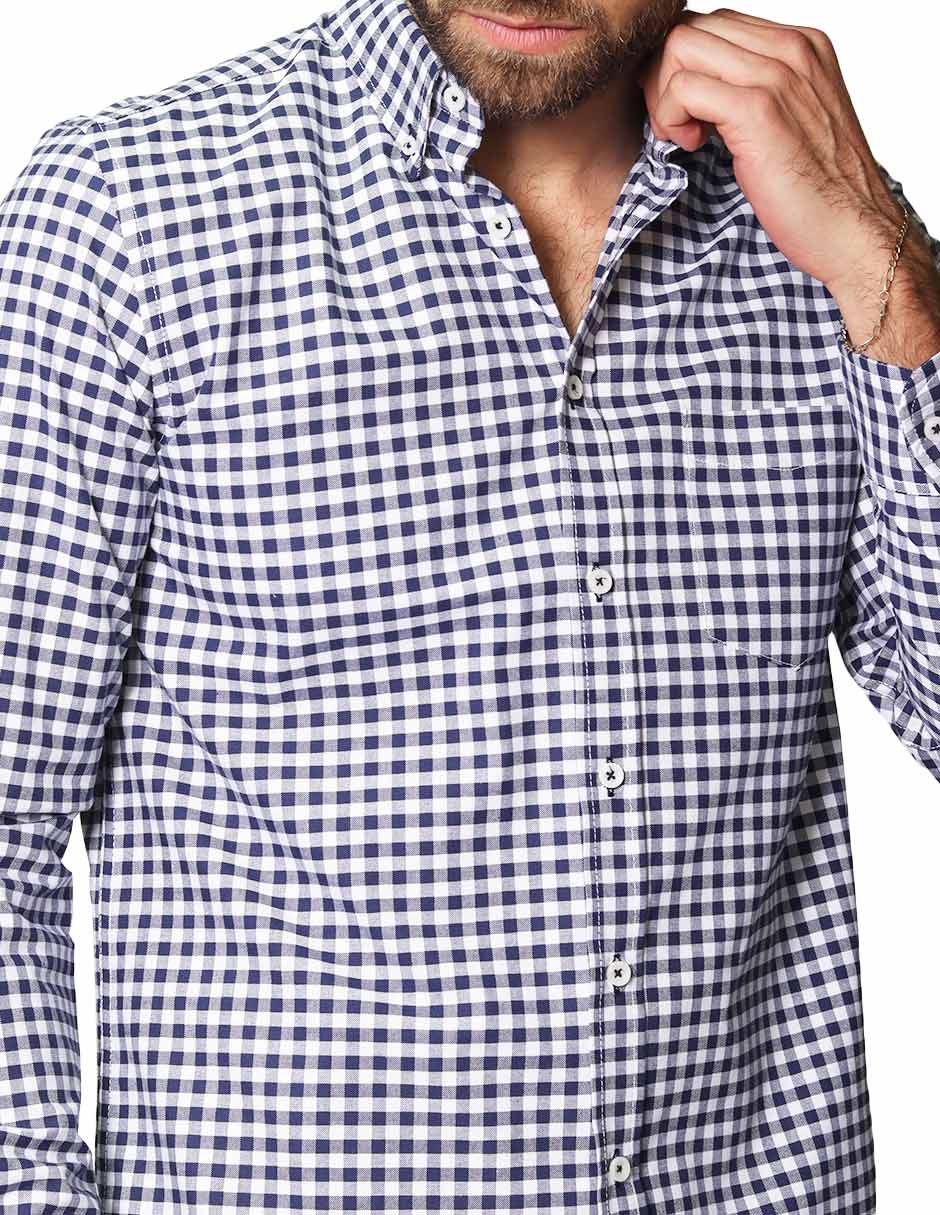 Camisas Para Hombre Estampado De Cuadros Slim Fit B41115 Marino