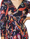 Vestidos Para Mujer Bobois Moda Casuales Maxi Largo Manga Larga Escote V Con Estampado Floral S33101 Marino