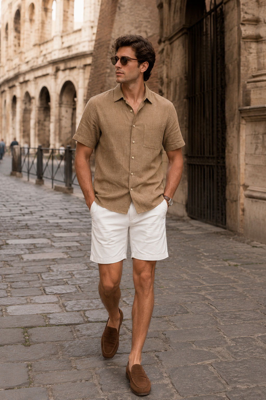 Camisas Para Hombre Manga Corta Albatros Tipo Lino Semi Recta B61561 Cocoa