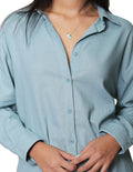 Blusas Camiseras Para Mujer Bobois Moda Casuales Manga Larga Tipo Lino N31107 Azul